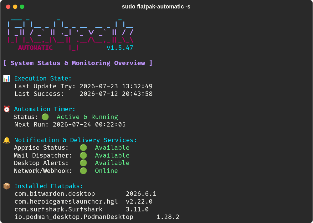 Flatpak Automatic
System Status Overview